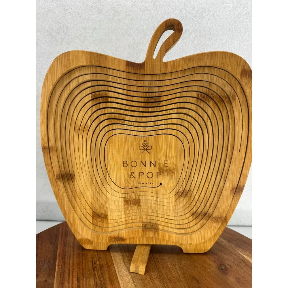 Bonnie & Pop Apple Shaped Bamboo Fruit Bowl Basket Collapsible Kitchen Decor‎